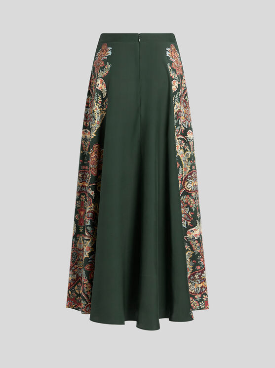 Shop Etro Crepe De Chine Skirt With Print In Dark Green