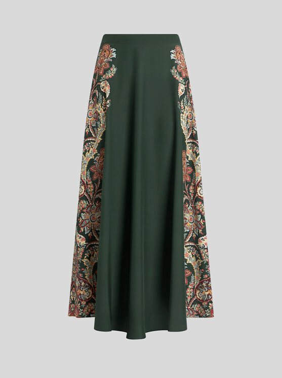 Shop Etro Crepe De Chine Skirt With Print In Dark Green