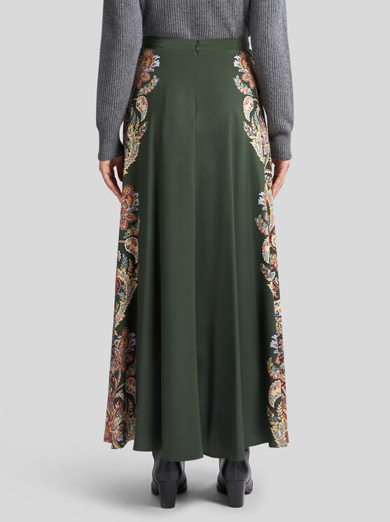 Shop Etro Crepe De Chine Skirt With Print In Dark Green