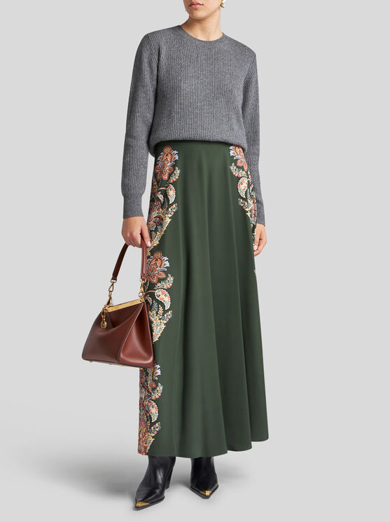 Shop Etro Crepe De Chine Skirt With Print In Dark Green