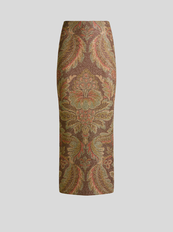 Etro Jersey Floral Motif Midi Skirt In Brown In Brown