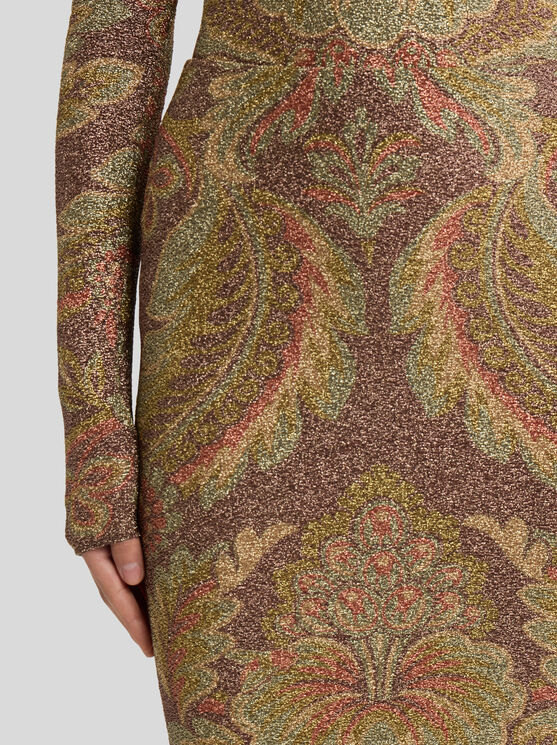 Etro Jersey Floral Motif Midi Skirt In Brown In Brown