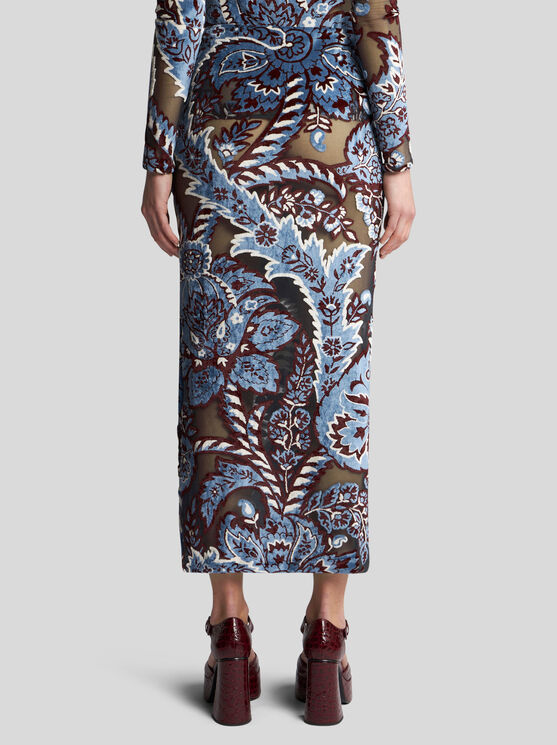 Shop Etro Tulle And Jacquard Velvet Skirt In Light Blue