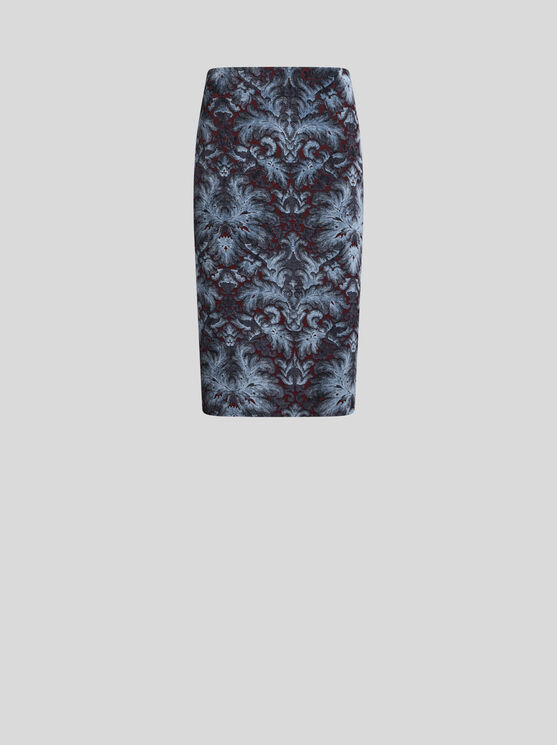 Etro Velvet Brocade Knee-length Skirt With Back Slit In Blue