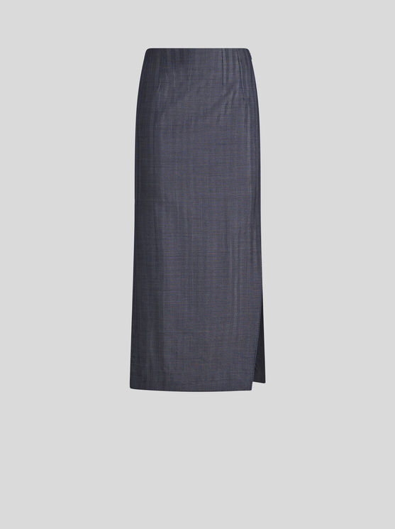 Shop Etro Wool-blend Pencil Skirt In Navy Blue