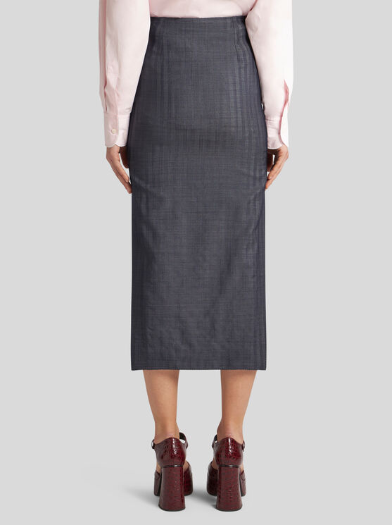 Shop Etro Wool-blend Pencil Skirt In Navy Blue