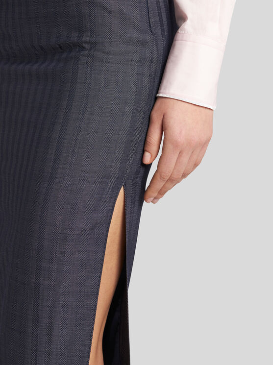 Shop Etro Wool-blend Pencil Skirt In Navy Blue