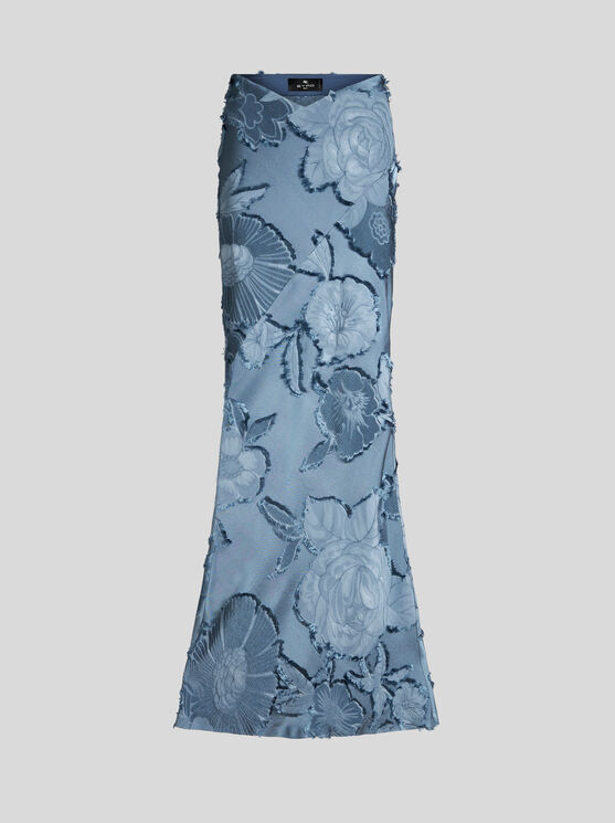 Shop Etro Silk Jacquard Skirt In Light Blue