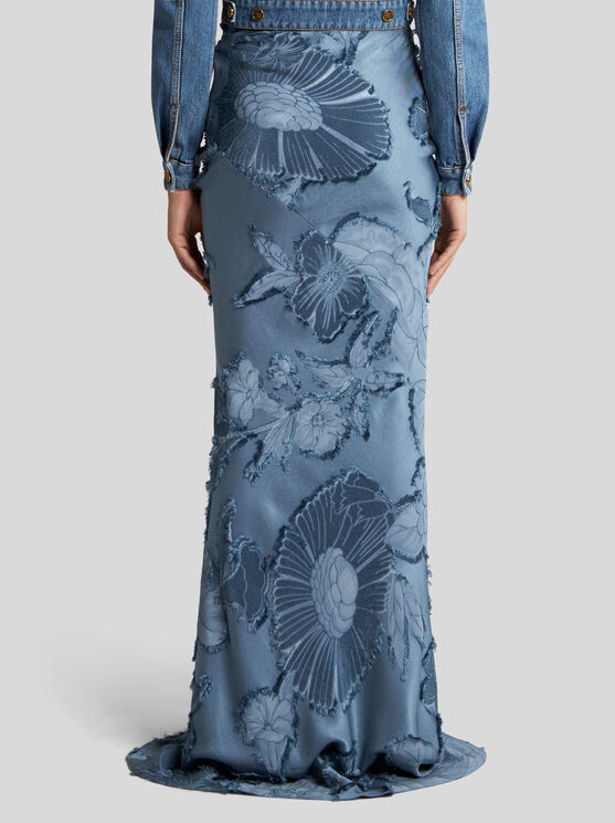 Shop Etro Silk Jacquard Skirt In Light Blue