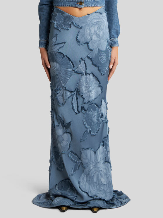 Shop Etro Silk Jacquard Skirt In Light Blue