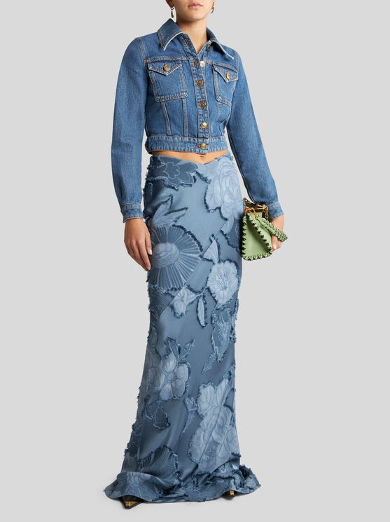 Shop Etro Silk Jacquard Skirt In Light Blue