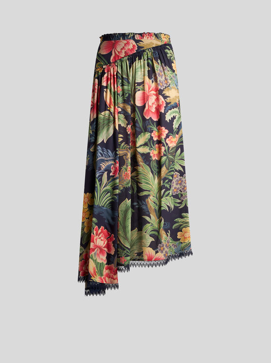 Shop Etro Printed Sable Skirt In Navy Blue