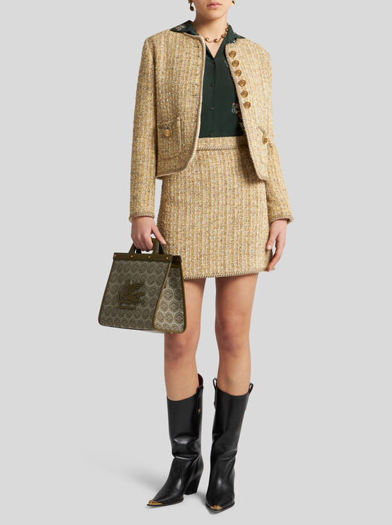 Shop Etro Bouclé Mini Skirt In Yellow