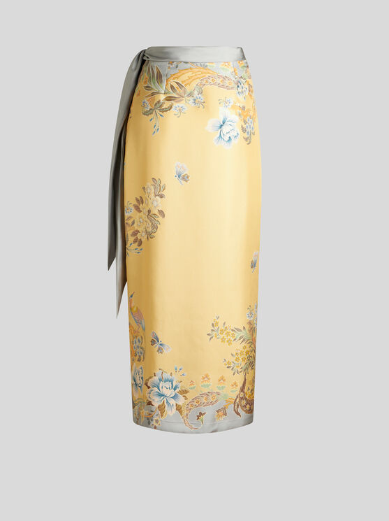 Shop Etro Printed Silk Skirt In Gelb