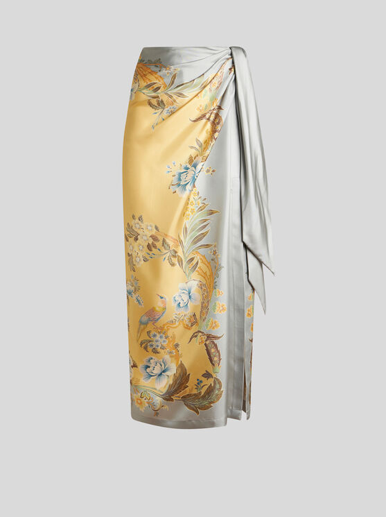 Shop Etro Printed Silk Skirt In Gelb