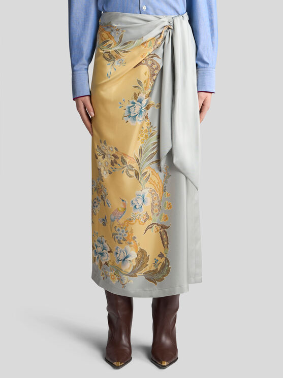 Shop Etro Printed Silk Skirt In Gelb