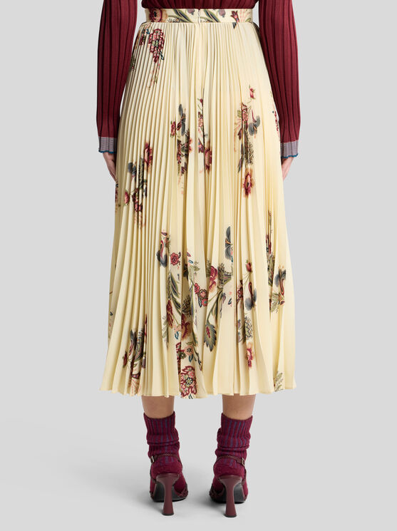 Etro Floral Print Pleated Midi Skirt In Yellow
