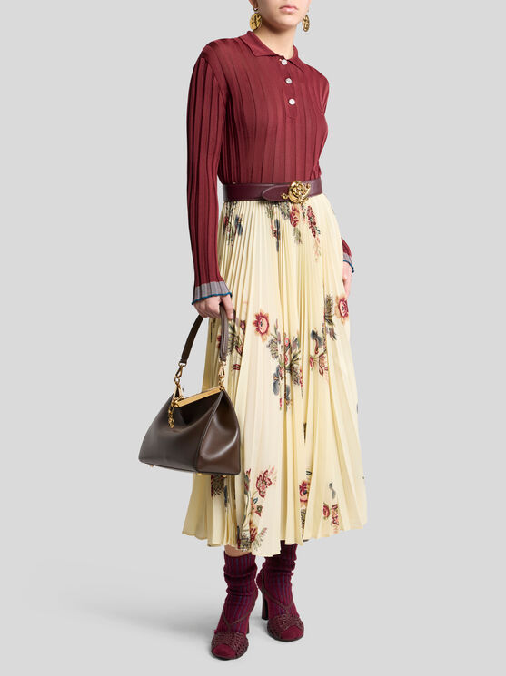 Etro Floral Print Pleated Midi Skirt In Yellow