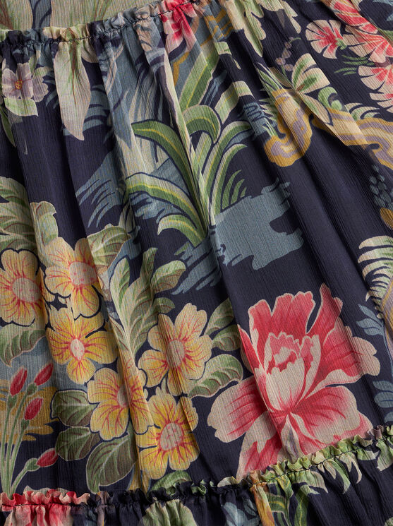 Etro Tiered Gathered Floral-print Silk-crepon Maxi Skirt In Navy Blue