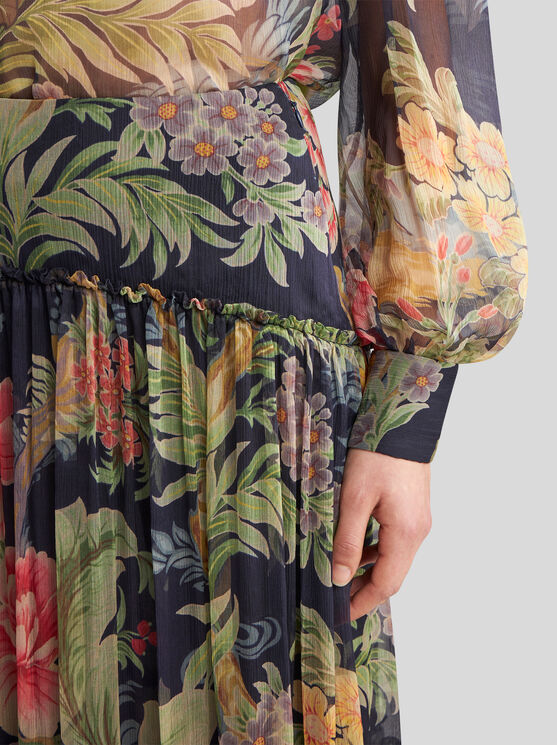 Etro Tiered Gathered Floral-print Silk-crepon Maxi Skirt In Navy Blue