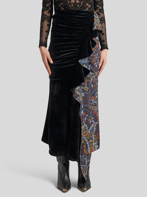 Shop Etro Midi Skirt With Paisley Print In Black