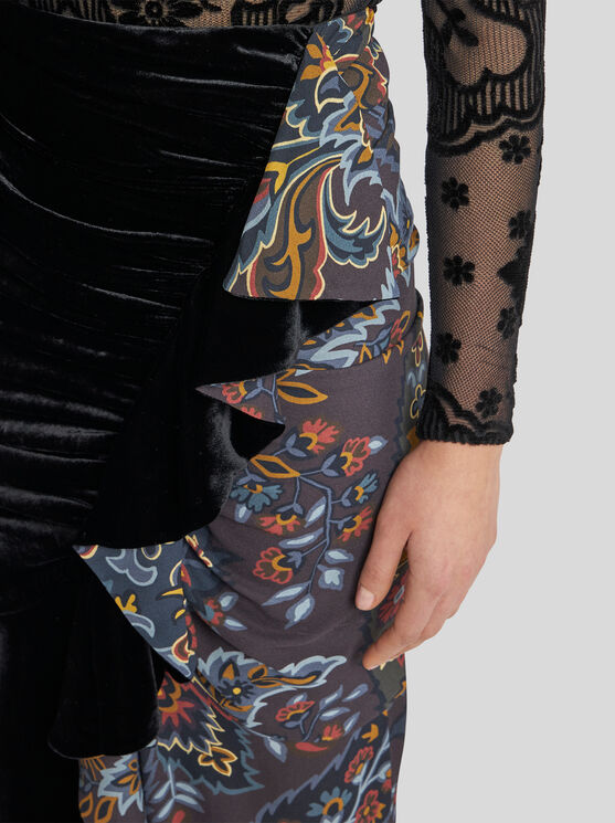 Shop Etro Midi Skirt With Paisley Print In Black