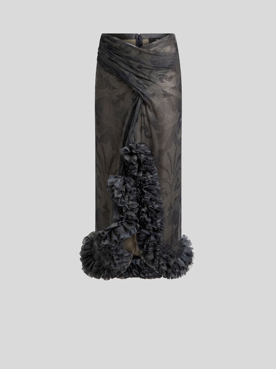 Shop Etro Printed Silk Skirt With Ruching In Grau