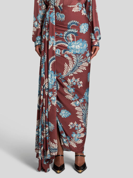 Shop Etro Printed Skirt In Bordeaux