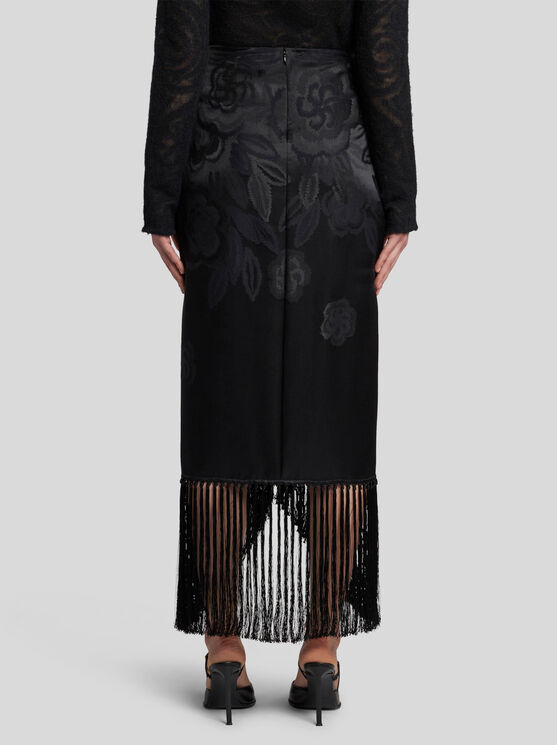 Shop Etro Jacquard Skirt With Fringe Details In Schwarz