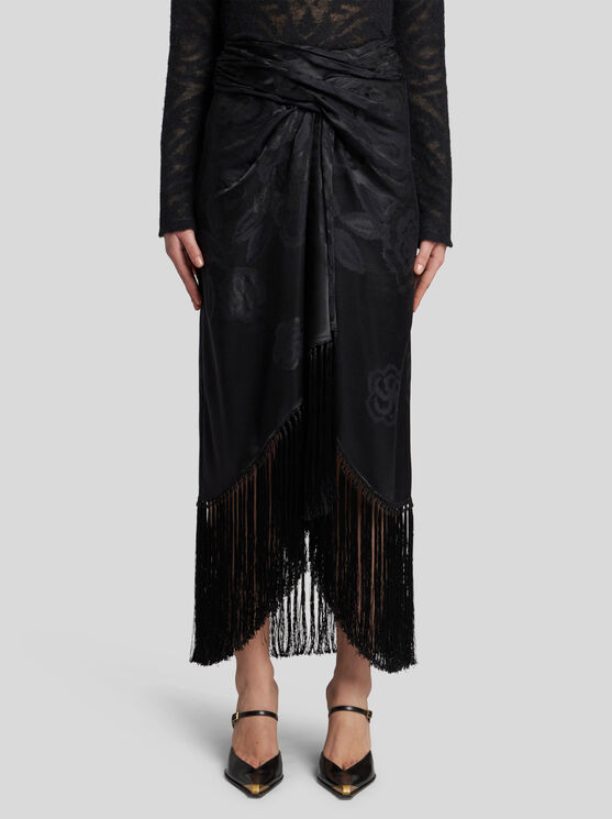 Shop Etro Jacquard Skirt With Fringe Details In Schwarz