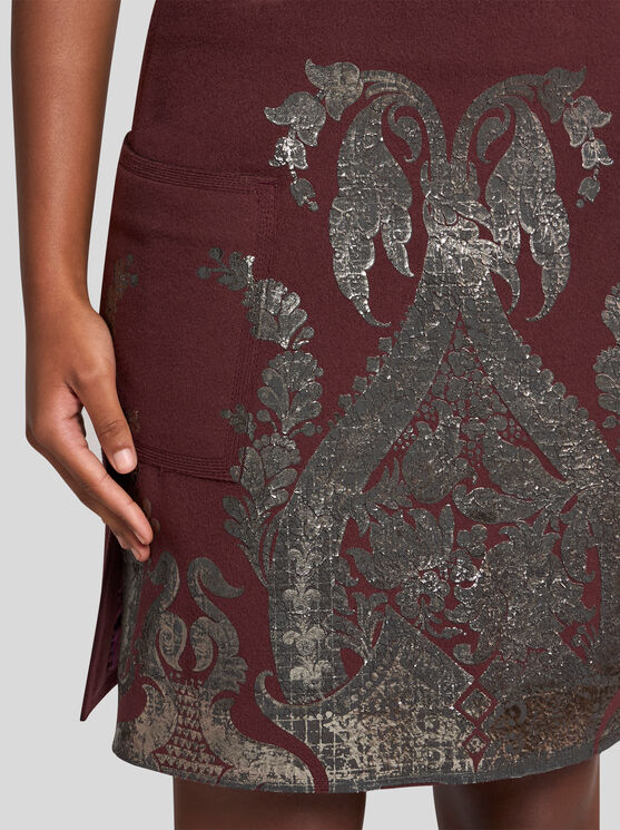 Shop Etro Mini Skirt With Metallic Print In Burgundy