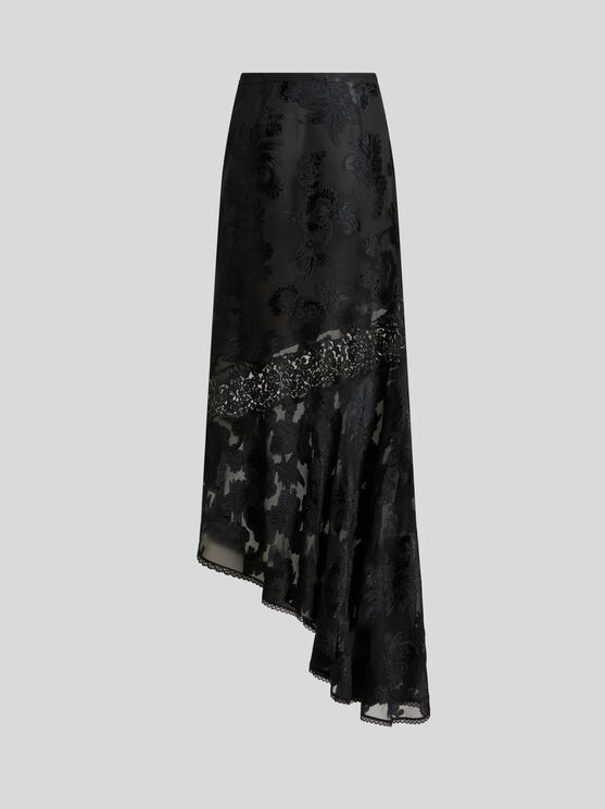 Etro , Fil Coupé Chiffon Skirt, Woman, Black, Size 46 In Schwarz