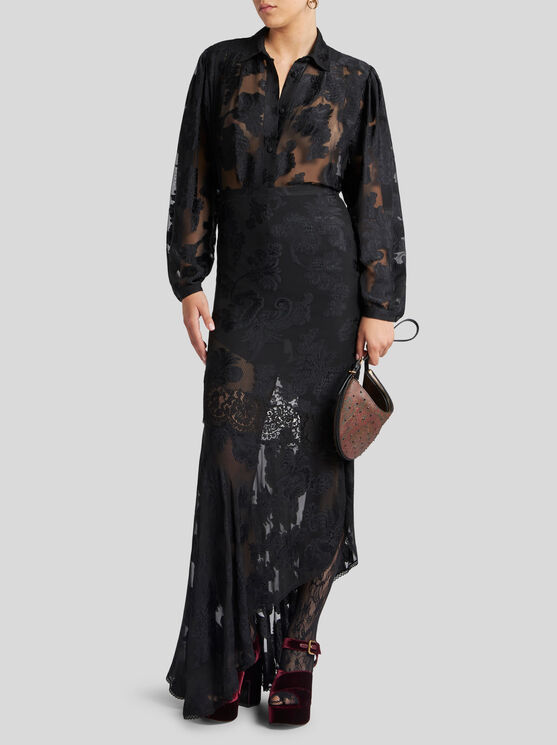 Etro , Fil Coupé Chiffon Skirt, Woman, Black, Size 46 In Schwarz