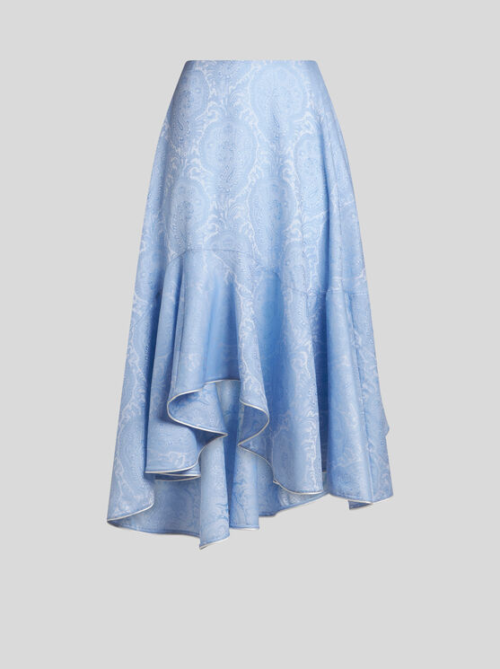 Etro Floral Asymmetric Midi Skirt In Light Blue