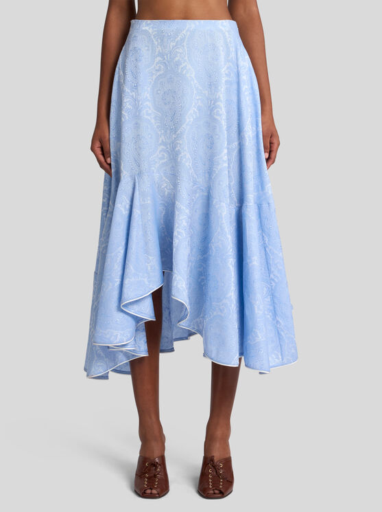 Etro Floral Asymmetric Midi Skirt In Light Blue
