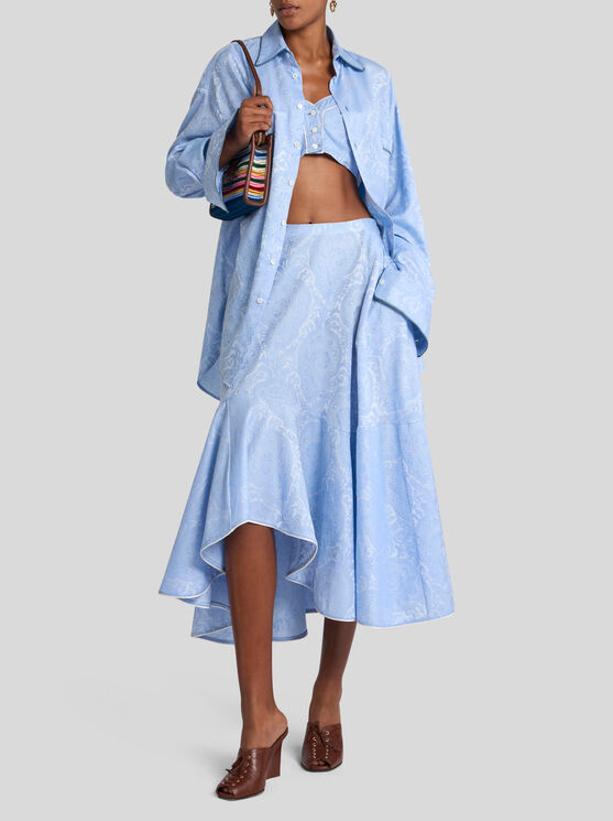 Etro Floral Asymmetric Midi Skirt In Light Blue