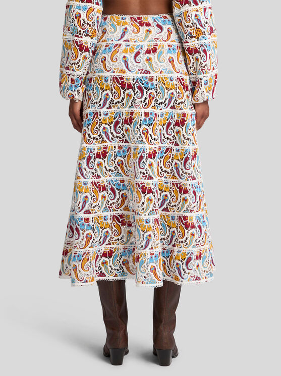 Etro Paisley Macrame Midi Skirt In Multicolor In Multi