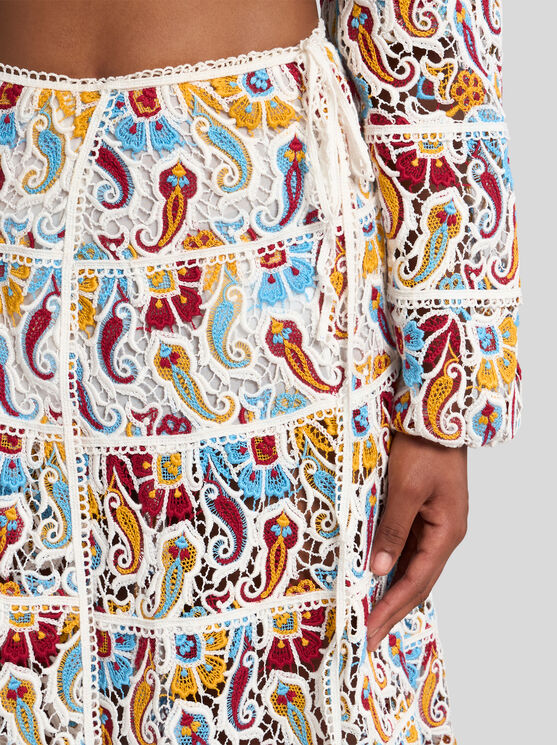 Etro Paisley Macrame Midi Skirt In Multicolor In Multi