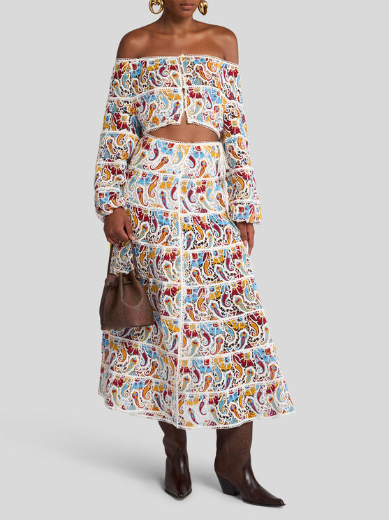 Etro Paisley Macrame Midi Skirt In Multicolor In Multi