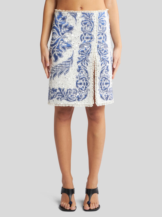 Etro Gerader Rock Mit Paillettenstickerei In Weiss