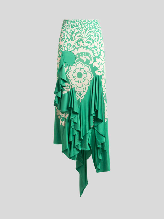 Etro Ruffled Printed Stretch-cady Midi Skirt In Grün