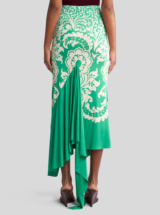 Etro Ruffled Printed Stretch-cady Midi Skirt In Grün