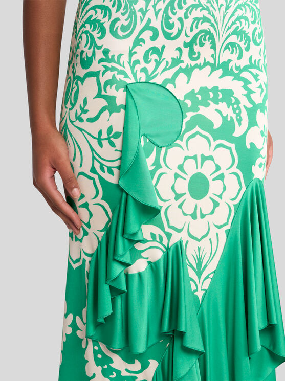Etro Ruffled Printed Stretch-cady Midi Skirt In Grün