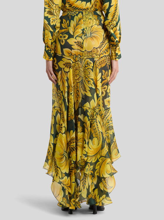 Etro Floral-print Ruffled Maxi Skirt In Yellow