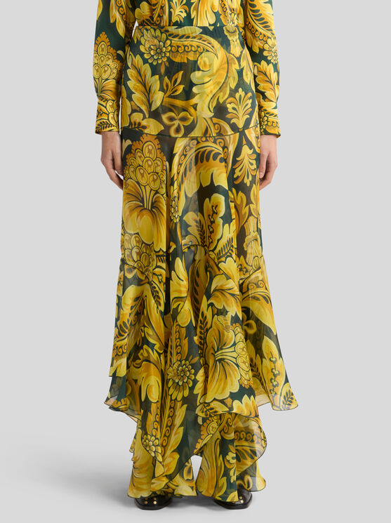 Etro Floral-print Ruffled Maxi Skirt In Yellow