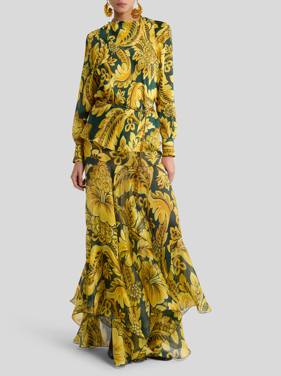 Etro Floral-print Ruffled Maxi Skirt In Yellow