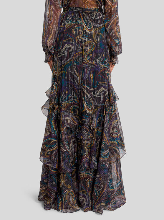 Etro Ruffled Paisley-motif Silk Maxi Skirt In Black