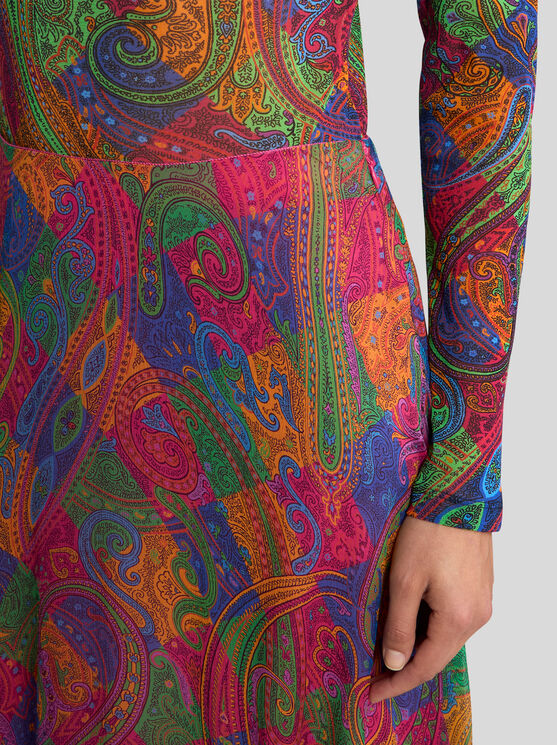 Etro , Silk Crepon Maxi Skirt With Ruffles And Geometric Paisley Motif, Woman, Size 46