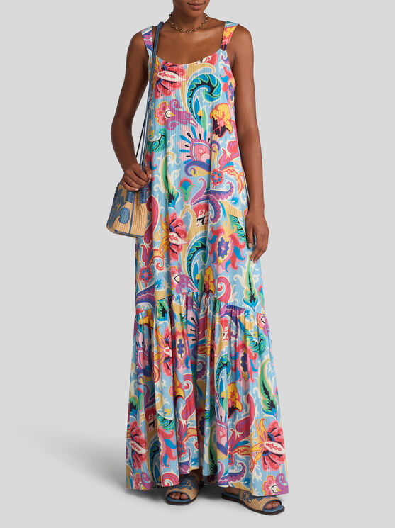 Etro Printed Cotton And Silk Maxi Dress In Multicolor