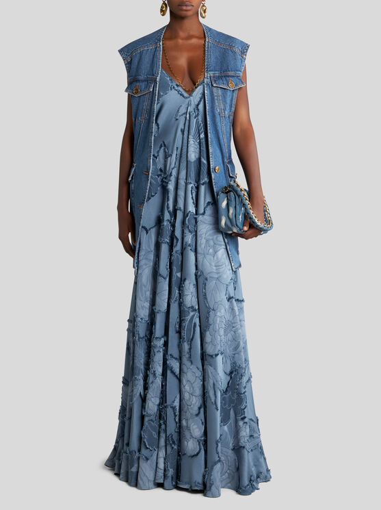 Shop Etro Silk Jacquard Dress In Light Blue